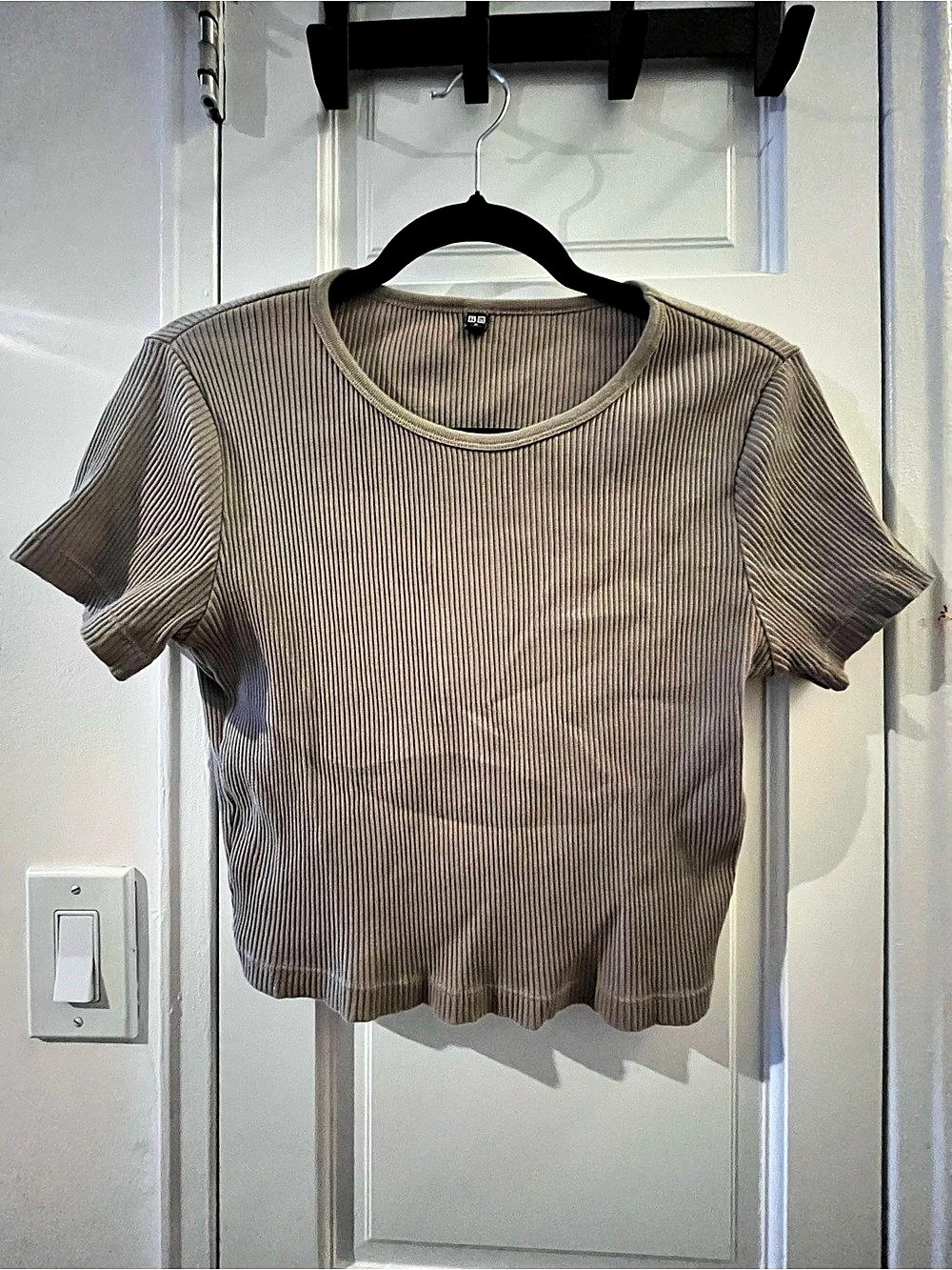 UNIQLO Ribbed Crew Neck Short-Sleeve Cropped T-Shirt Cropped T-Shirt Olive Green
